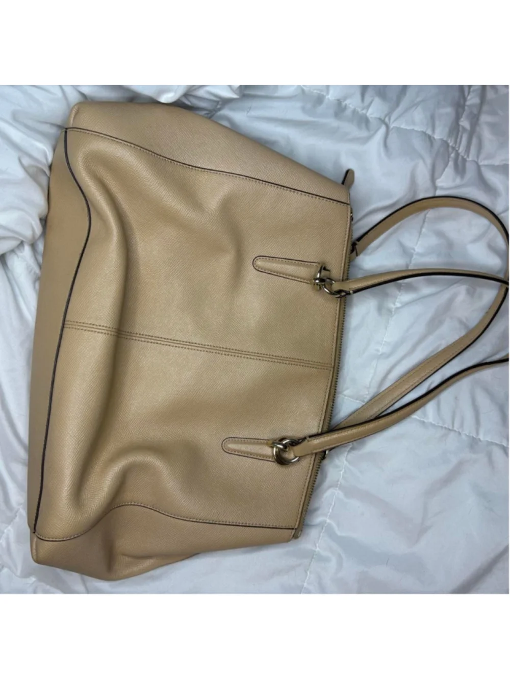 Large Authentic Coach beige leather satchel tote #coach #satchel crossbody strap